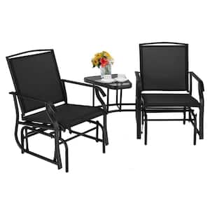 Black Metal Double Patio Swing Glider Outdoor Rocking Chair Set