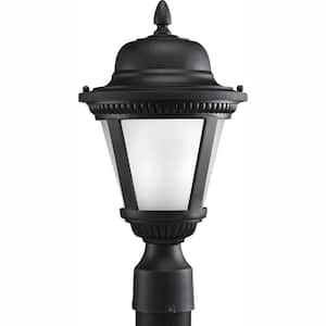 Westport LED Collection 1-Light Textured Black Etched Seeded Glass Traditional Outdoor Post Lantern Light