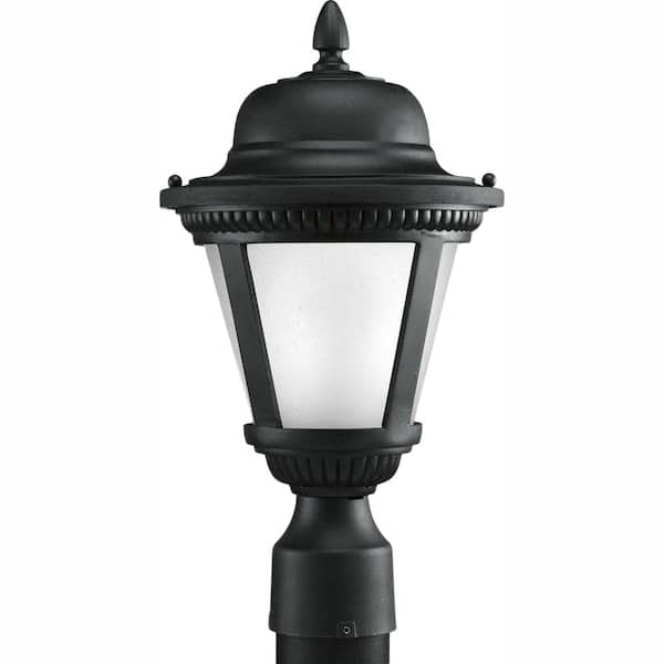 Progress Lighting Westport LED Collection 1-Light Textured Black Etched Seeded Glass Traditional Outdoor Post Lantern Light