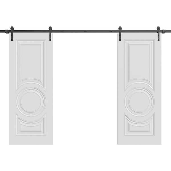 7801 64 in. x 80 in. Sold Core White Color Wood Sliding Barn Door with Hardware Kit