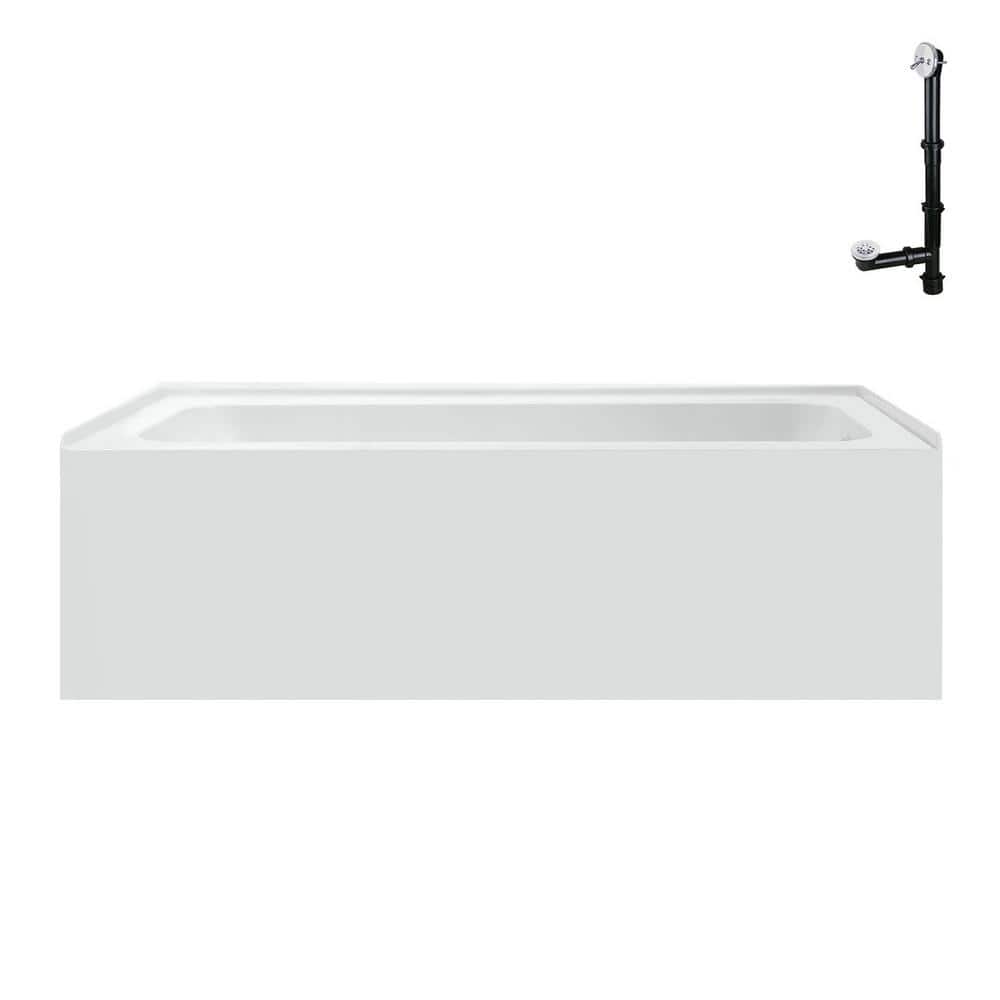 66-Inch Glossy White Acrylic Alcove Bathtub with Right-Hand Drain