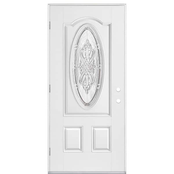 Masonite 36 in. x 80 in. New Haven 3/4 Oval-Lite Right-Hand Outswing Primed Steel Prehung Front Exterior Door