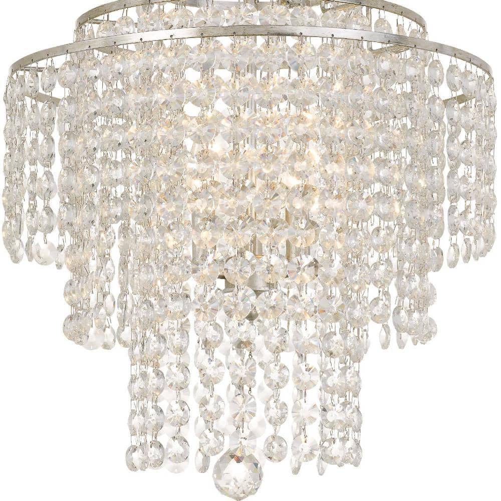 Antique Silver Mini 4-Light Crystal Chandelier with Hand Cut Beads