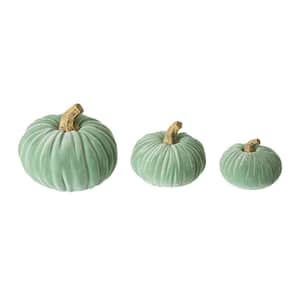 4.75 in. H Mint Green Velvet/Resin Pumpkins Set of 3