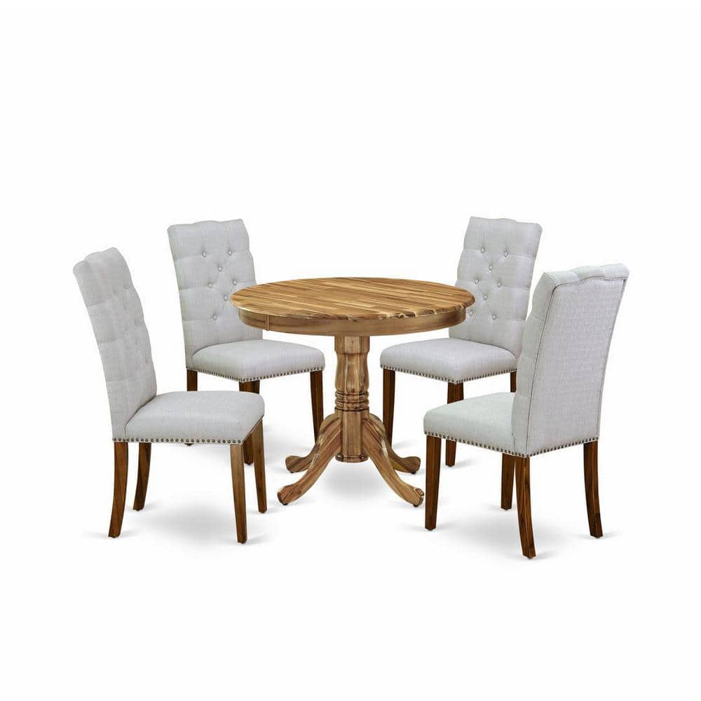 5-Piece Round Natural Oak Finish Solid Wood Top Dining Table with 4-Parson Chair with Lattice Back price history on PriceWatchPro