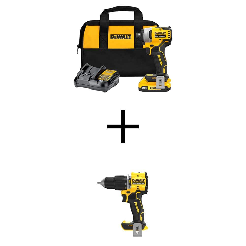 DEWALT ATOMIC 20V MAX Lithium-Ion Brushless Cordless Compact 1/4 in. Impact Driver Kit and 1/2 in. Hammer Drill w/2Ah Battery -  DCF809D1WCD799B