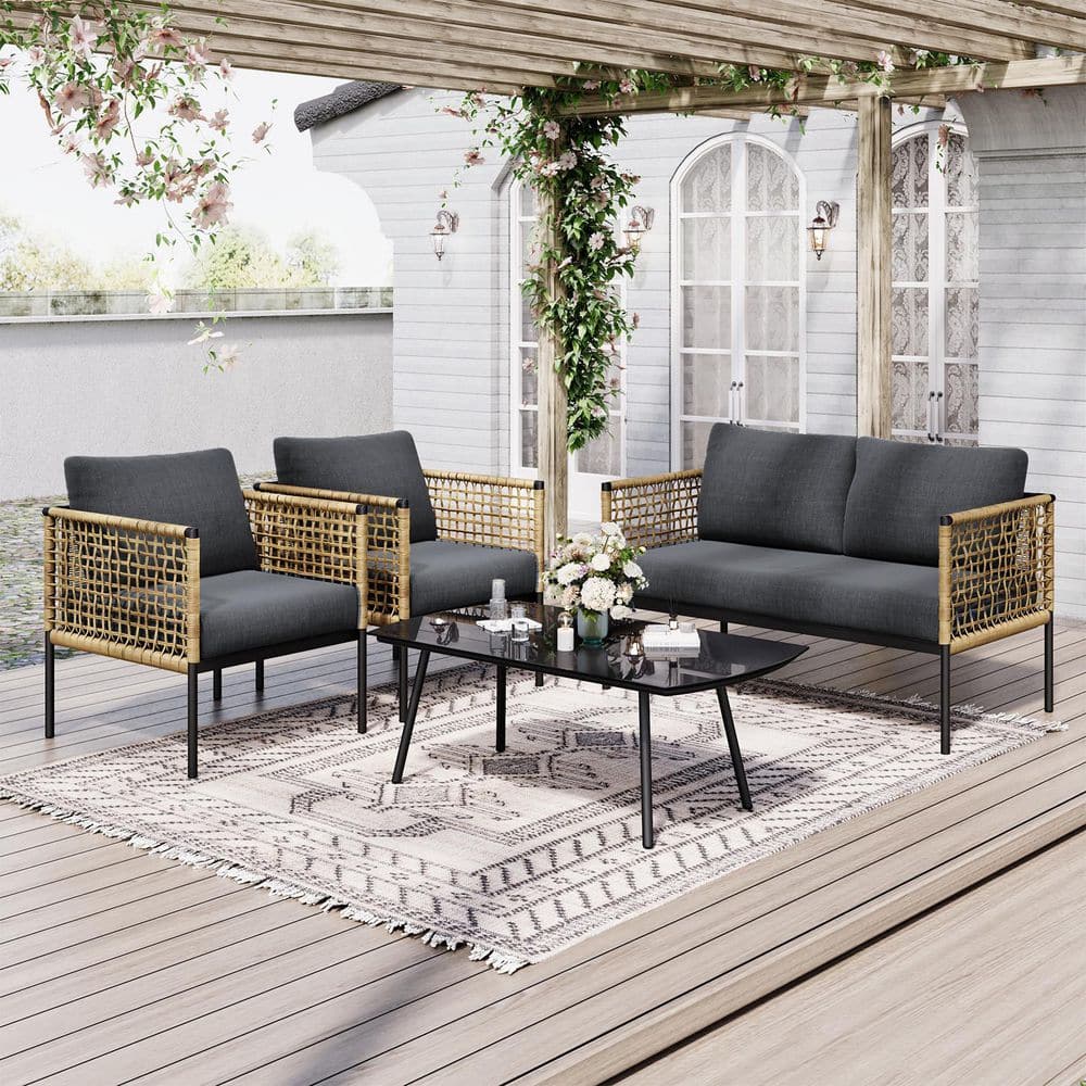 JEAREY 4-Piece Patio Conversation Set, Balcony Bistro Set 2 Outdoor ...