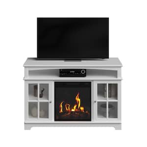 44.5 in. Wood and Tempered Glass Door Freestanding TV Stand with Electric Fireplace in White