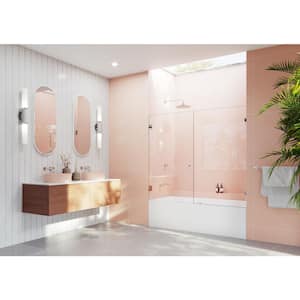 Illume 67 in. W x 58.25 in. H Wall Hinged Frameless Tub Door in Polished Nickel with Clear Glass