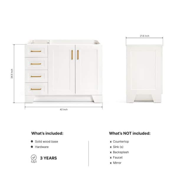 Taylor 42 in. W x 21.5 in. D x 34.5 in. H Freestanding Bath Vanity Cabinet Only in White