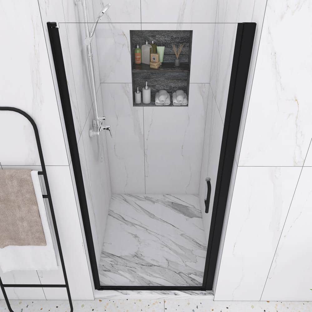 34'' Matte Black Semi-Frameless Pivot Shower Door with Clear Glass