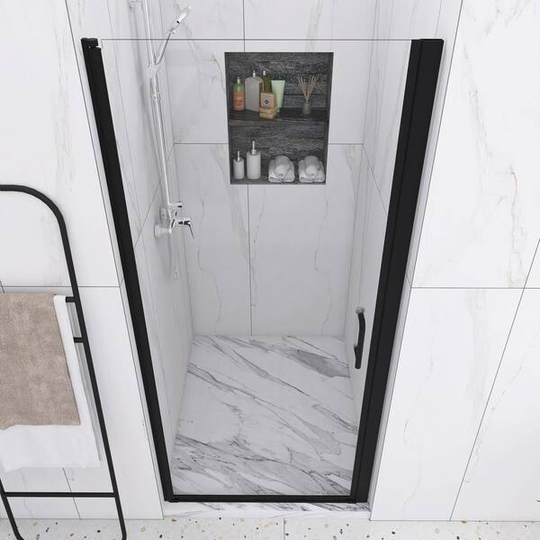 Unbranded - 34 in. W x 72 in. H Pivot Semi-Frameless Shower Door in Matte Black with Clear Glass