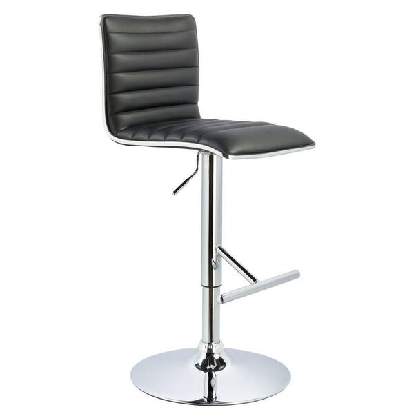 Worldwide Homefurnishings 23 in. Adjustable Faux Leather and Chrome Bar Stool in Black (Set of 2)