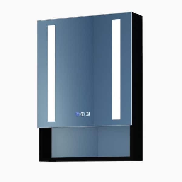 FAMYYT 20 in. W x 28 in. H Rectangular Anti-Fog LED Light Aluminum Recessed/Surface Mount Medicine Cabinet with Mirror in Black
