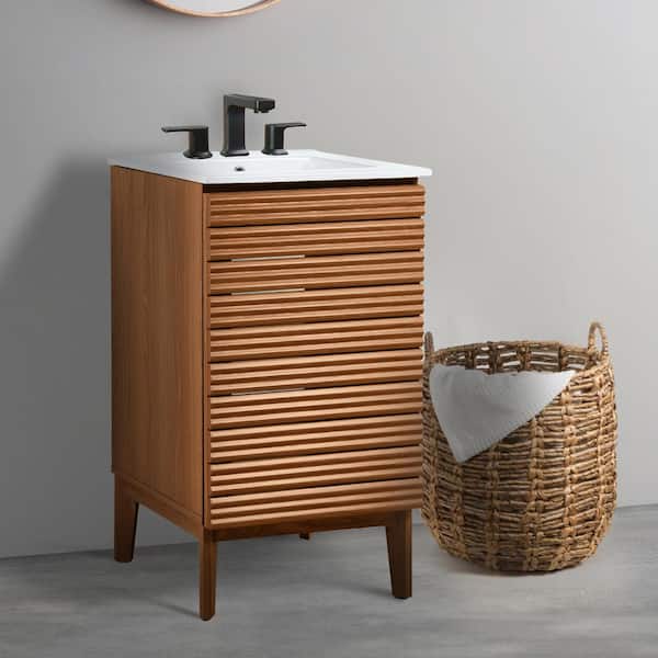 Calandre 20 in. W x 18 in. D x 33 in. H 2-Shelf Bath Vanity Cabinet without Top (Sink Basin not Included), Walnut