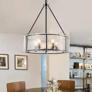 Chloe 5-Light Black Modern Chandelier Water Grained Glass