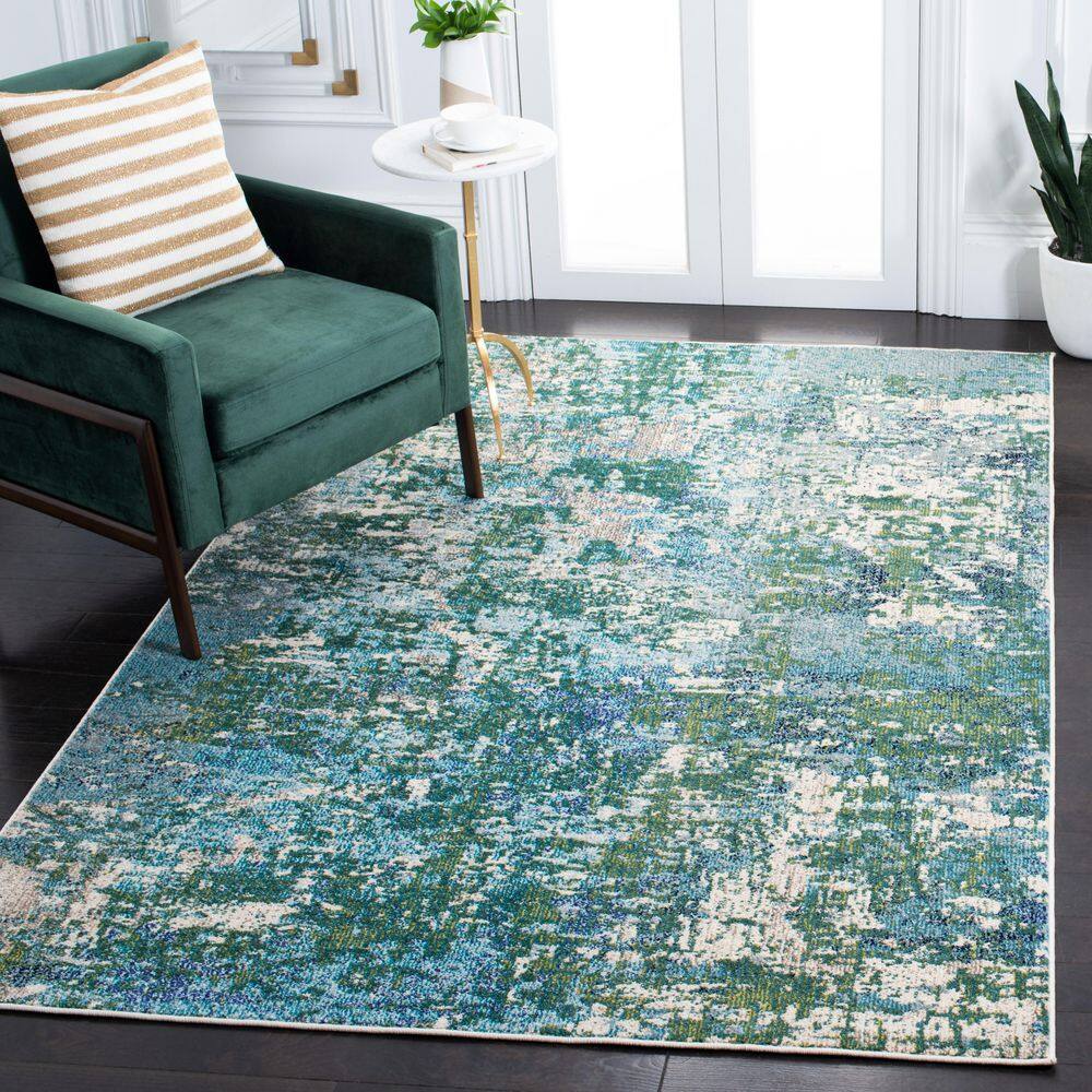 Green and Turquoise Square Synthetic Area Rug