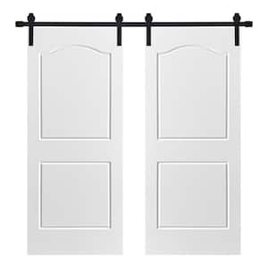 Modern TWO PANEL ARCHTOP Designed 84 in. x 84 in. MDF Panel White Painted Double Sliding Barn Door with Hardware Kit