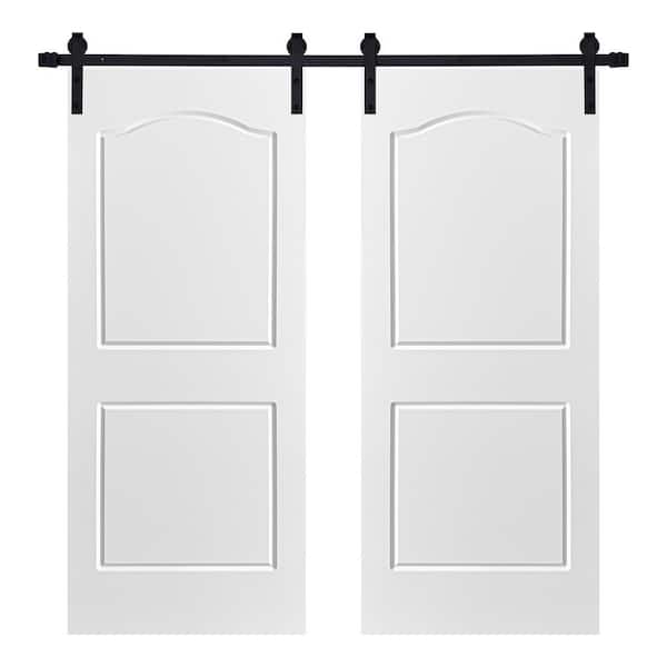AIOPOP HOME Modern 2 Panel Archtop Designed 48 in. x 84 in. MDF Panel White Painted Double Sliding Barn Door with Hardware Kit