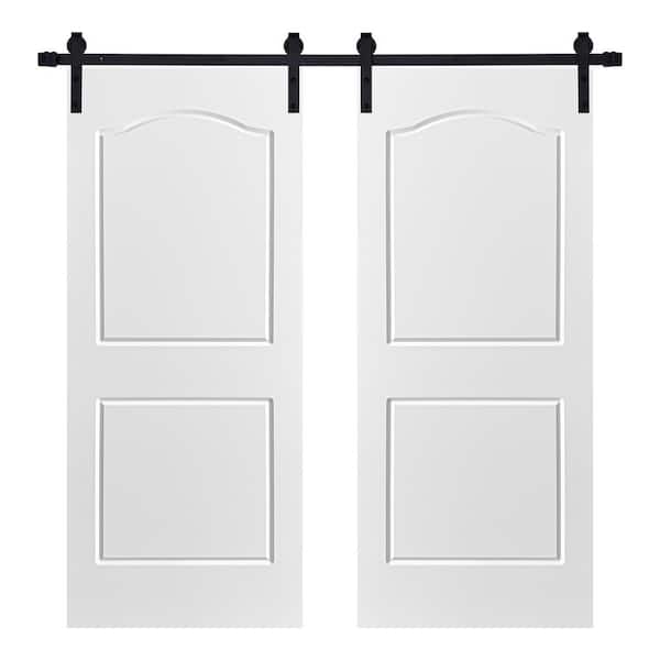 AIOPOP HOME Modern 2-Panel Archtop Designed 80 in. x 84 in. MDF Panel White Painted Double Sliding Barn Door with Hardware Kit