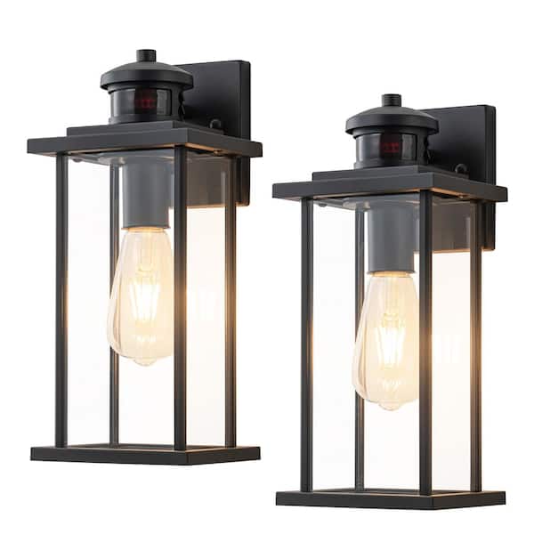 C Cattleya 12in. Motion Sensing Dusk to Dawn Matte Black Outdoor Hardwired Wall Lantern Sconce with No Bulbs Included