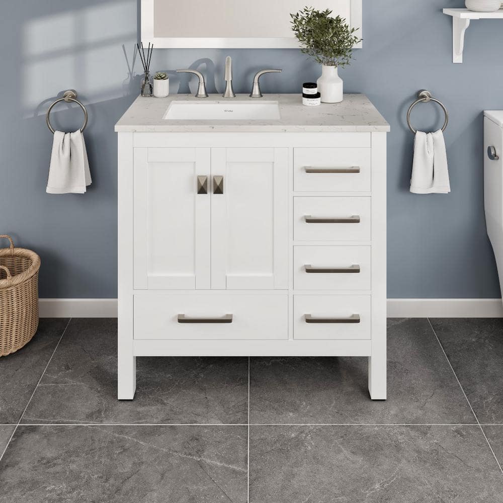 Eviva Aberdeen 36 in. Single Sink White Bath Vanity with White