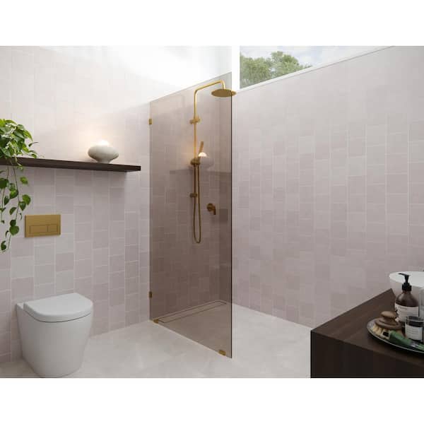 Glass Warehouse Ursa 36 in. W x 78 in. H Single Fixed Panel Frameless Shower Door in Satin Brass without Handle