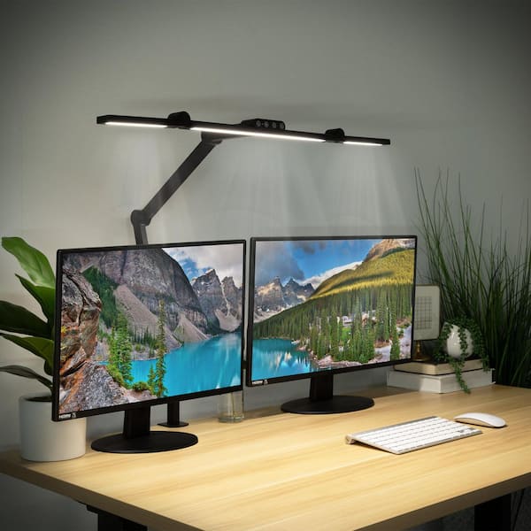 29 in. Black Dimmable LED Desk Lamp with Adjustable Swing Arms