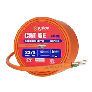 100 ft. Orange CMP Cat 6e 600 MHz 23 AWG Solid Bare Copper Ethernet Network Cable-Bulk No Ends Heat Resistant