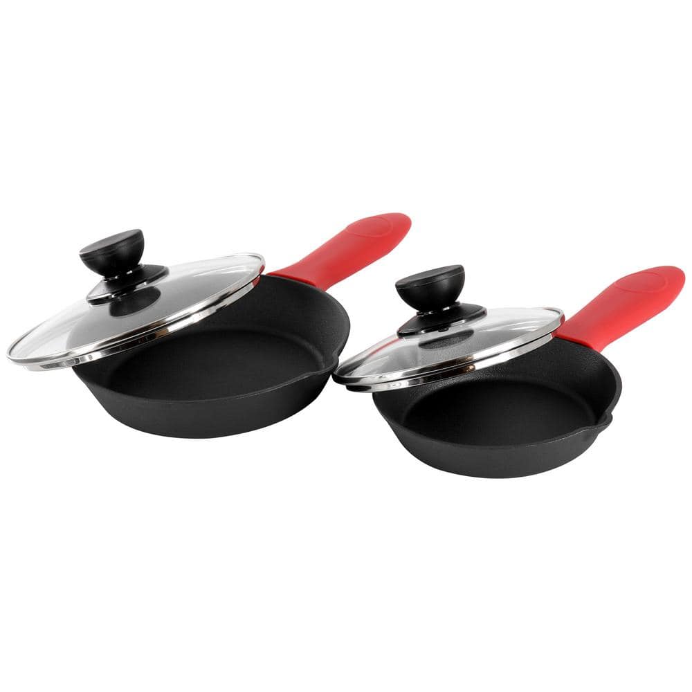 MegaChef 14 Piece Non-Stick Cast Iron Skillet Set with Tempered Glass Lids