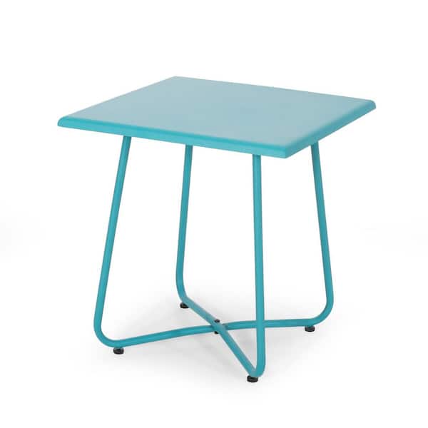 Unbranded ALDER 18 in. Teal Metal Outdoor Side Table-Modern X-Shape Steel End Table for Outdoor Sofa and Seating Areas