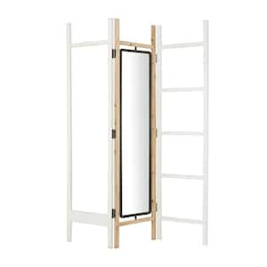 6 ft. White 3 Panel Hinged Foldable Partition Room Divider Screen with Mirror and Ladder Frame
