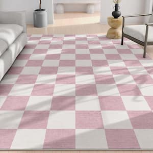 Pink 5 ft. x 7 ft. Flat-Weave Apollo Square Modern Geometric Boxes Area Rug
