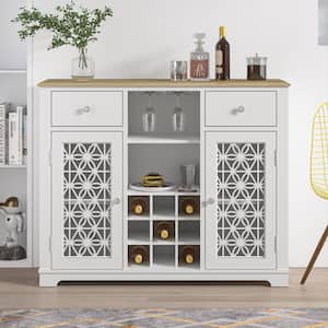 Symmetrical Elegance 47 in. Cool Gray Wine Cabinet With Glass Doors Feature a Silk-Screened Pattern Design