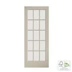30 in. x 80 in. Clear Glass 15-Lite True Divided White Finished Solid French Interior Door Slab