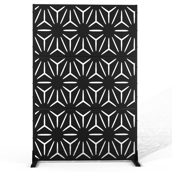 TUYOHW 72 in. H x 47 in. W Metal Privacy Screen for Deck Patio Balcony Garden, Freestanding Decorative Privacy Screen, Black