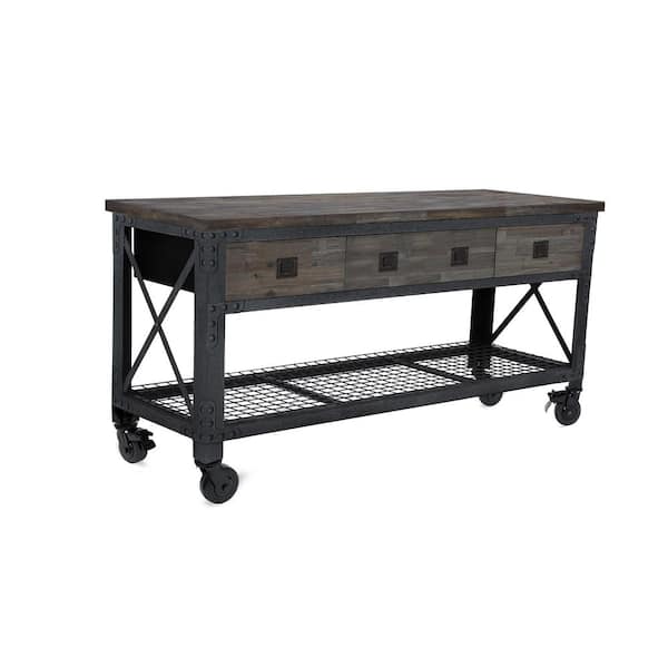 Duramax Building Products 72 in. x 24 in. 3-Drawer Rolling Industrial Workbench with Wood Top, Aged Espresso