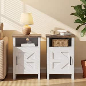 Farmhouse Modern Nightstand with Shelf and Barn Door, for Bedroom, Oak