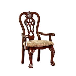 Brown Cherry Fabric Arm Chair with Wooden Frame (Set of 2)