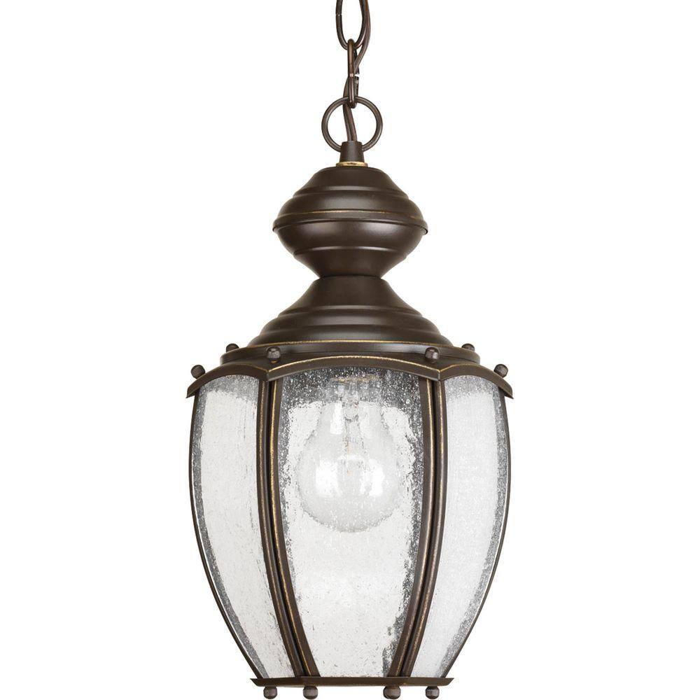Roman Coach Collection 1-Light Antique Bronze Clear Seeded Glass Traditional Outdoor Hanging Lantern Light price history on PriceWatchPro