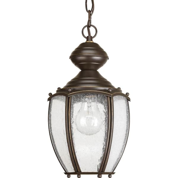 Progress Lighting Roman Coach Collection 1-Light Antique Bronze Clear Seeded Glass Traditional Outdoor Hanging Lantern Light