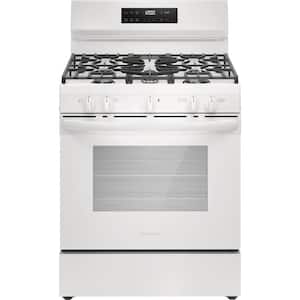 30 in 5 Burner Freestanding Gas Range in White with Quick Boil and Steam Clean