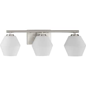 Copeland Collection 24 in. 3-Light Brushed Nickel Vanity Light with Etched Opal Glass Shades