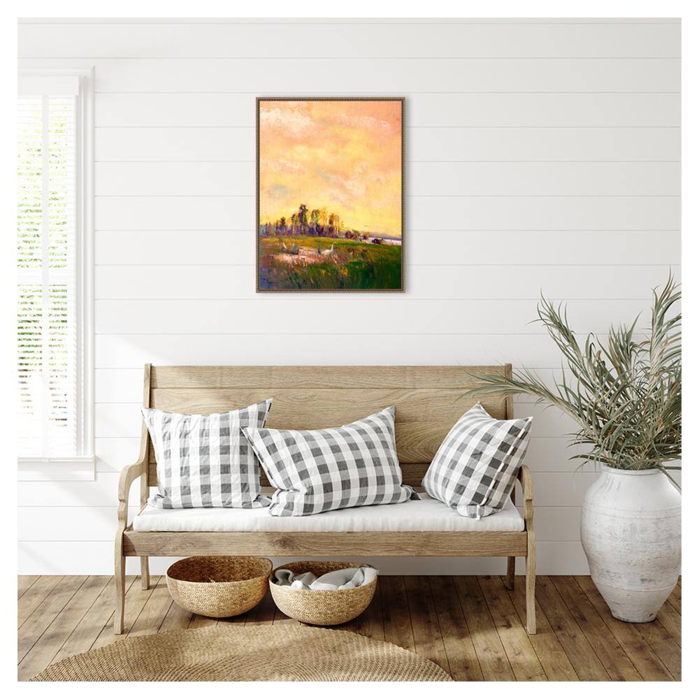 Abstract Marshland Scenic Landscape Canvas Wall Art with Bronze Frame