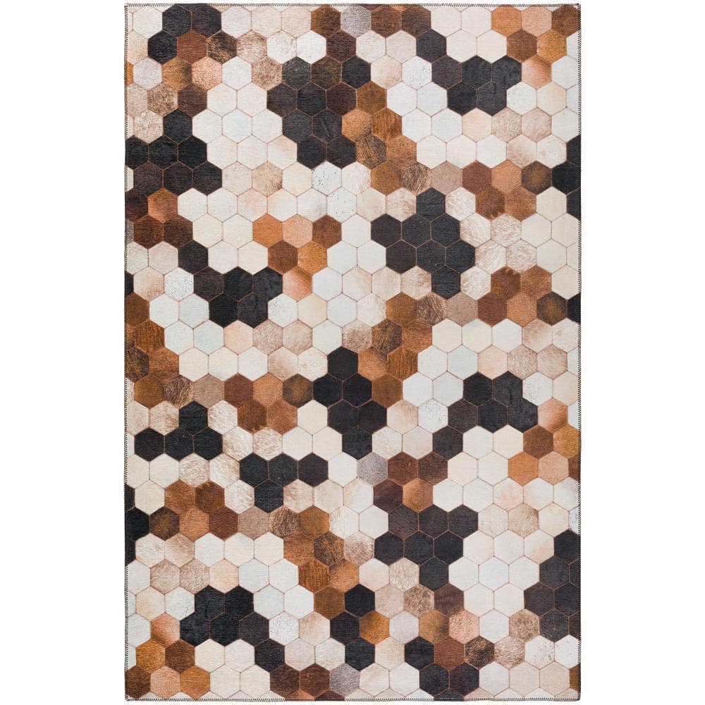 Laredo Faux Hide Patchwork Red and Brown Chenille Rug