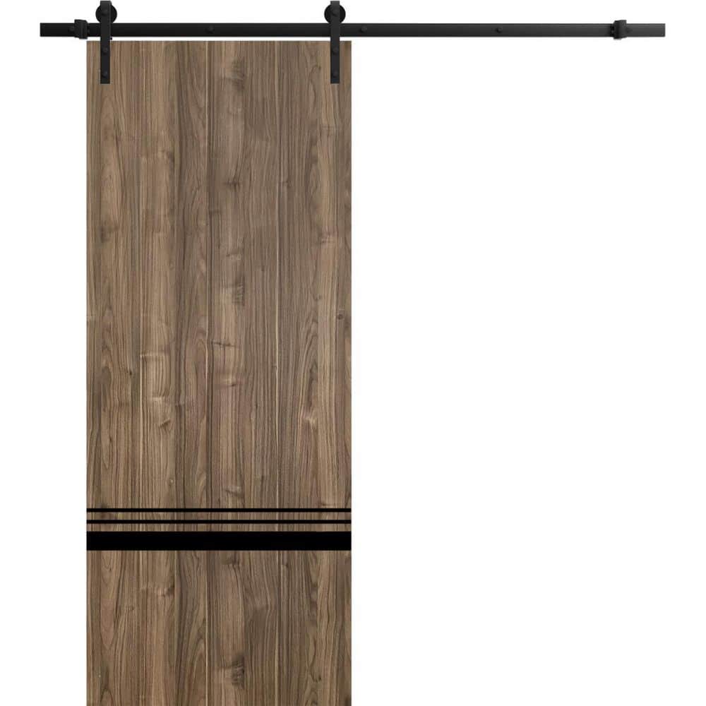 Assembly Required 32 in. x 80 in. 1-Panel Walnut Solid Wood with Honeycomb Sliding Barn Door with Hardware Kit price history on PriceWatchPro