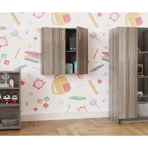 TOT MATE 37 in. W x 36.5 in. H Classroom 4-Compartment Wall Storage Cabinet with Adjustable Shelves (Shadow Elm Gray)