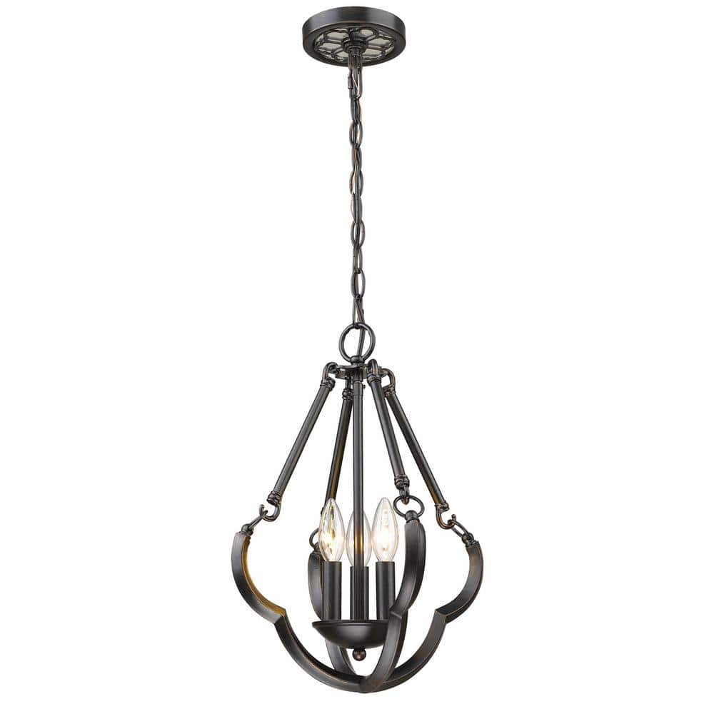 Aged Bronze 3-Light Semi-Flush Mount Fixture with Glass Shades