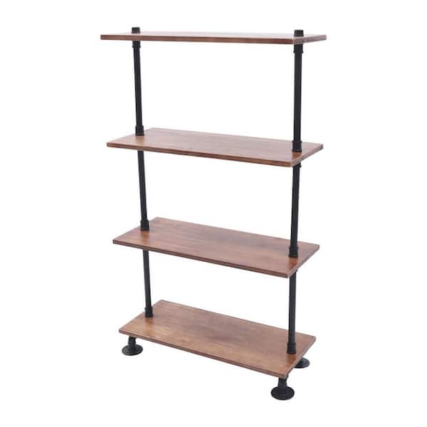YIYIBYUS Black Freestanding Industrial 4-Tier Steel Shelving Unit with Wood Boards (27.6 in. W x 48.8 in. H x 11.8 in. D)