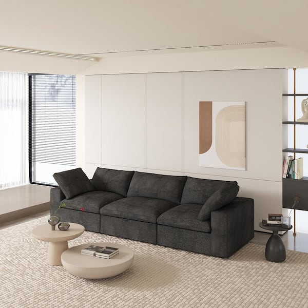 J&E Home 120.45 in. W Square Arm Linen Rectangle Modular Free Combination Sofa in. Black